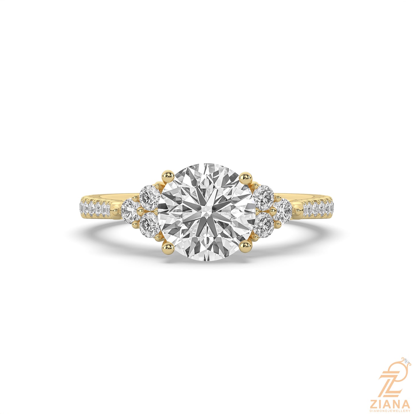 three stone round diamond ring