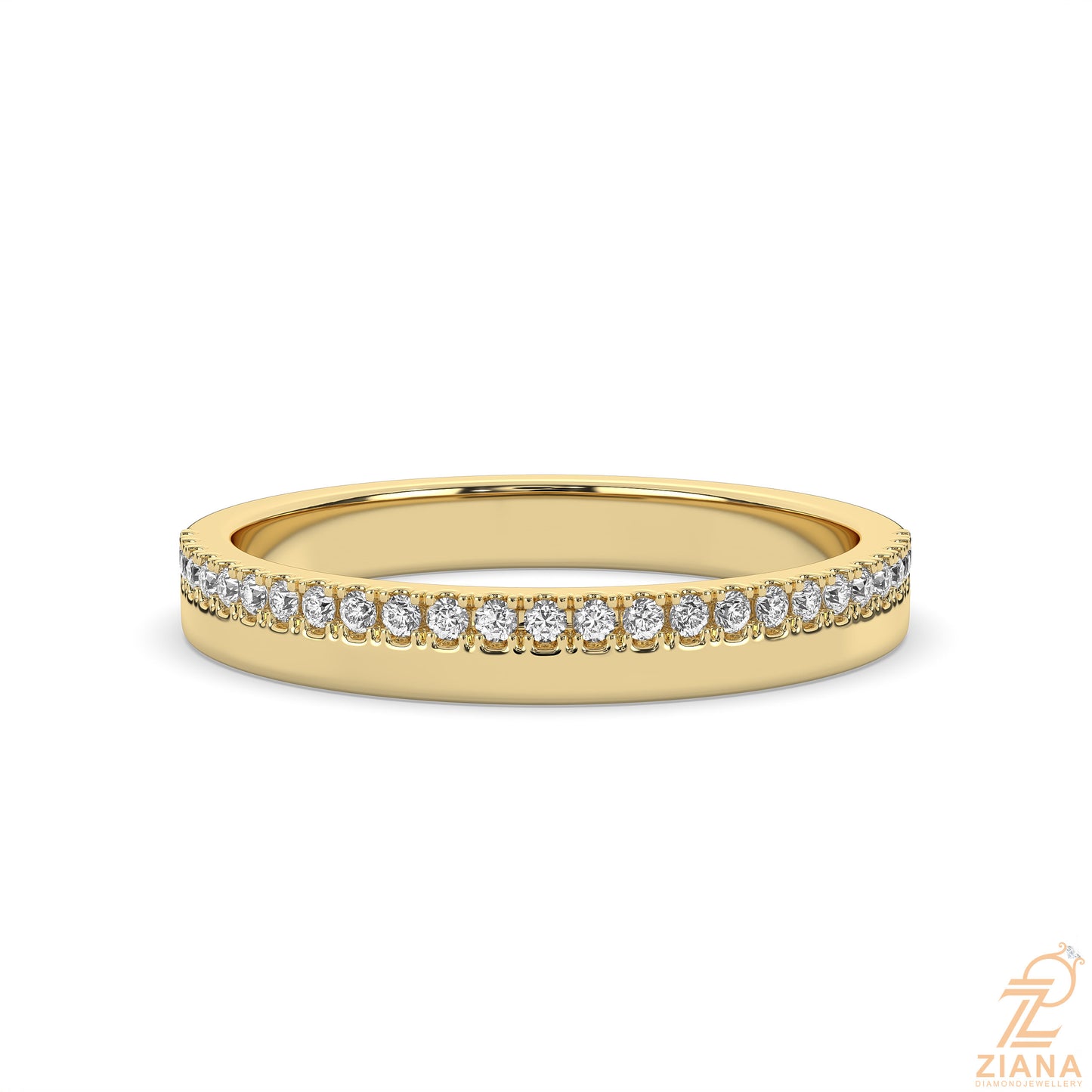round cut diamond half eternity wedding band