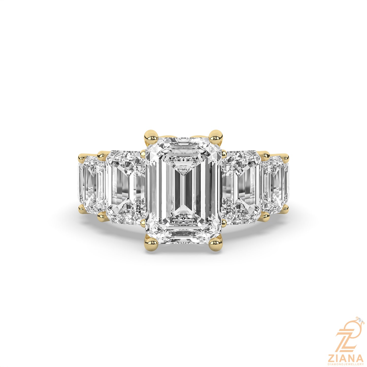 emerald cut diamond seven stone engagement ring