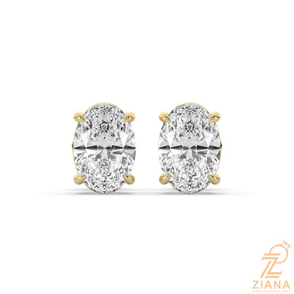 Oval Cut Solitaire Diamond Stud Earrings