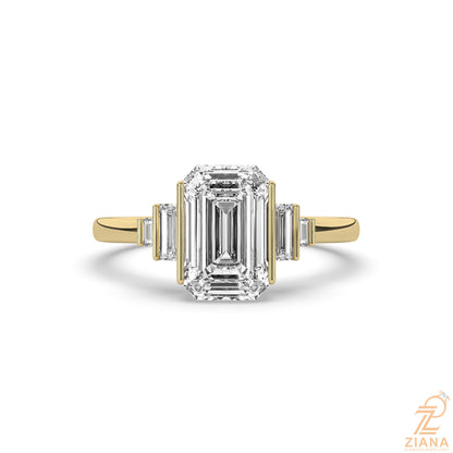 Emerald Cut Three Stone Lab Grown Diamond Engagement Ring