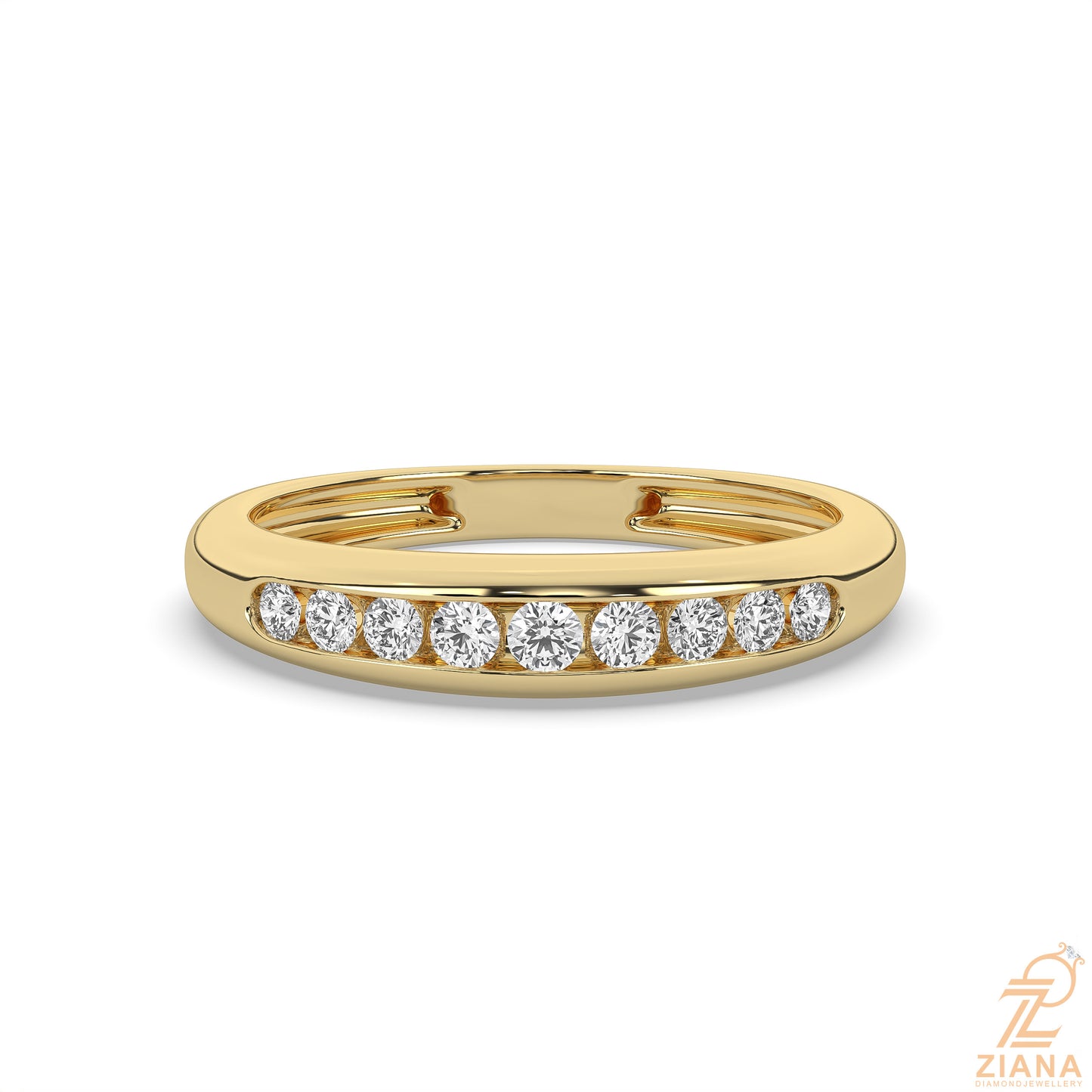 round cut flush set diamond wedding band