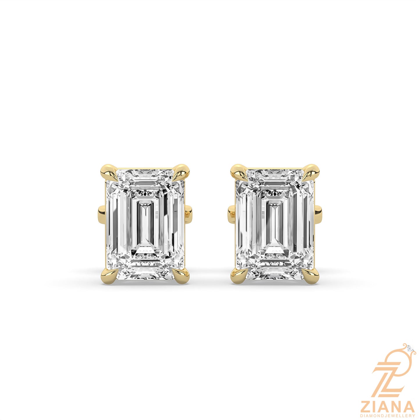 emerald cut solitaire diamond stud earrings