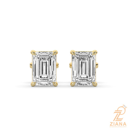 Emerald Cut Solitaire Diamond Stud Earrings