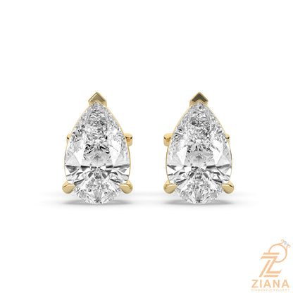 Pear Cut Solitaire Diamond Stud Earrings