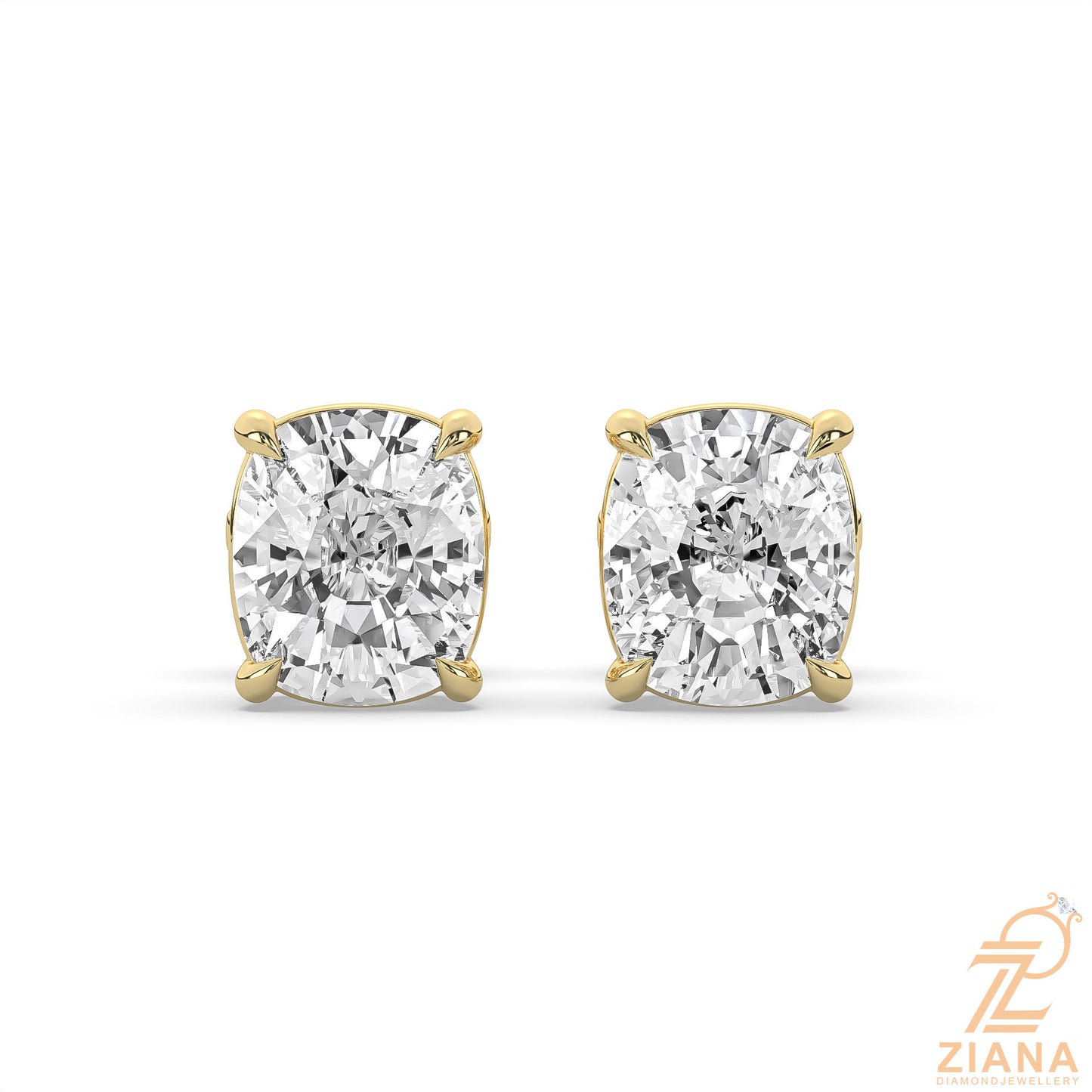 cushion cut solitaire diamond stud earrings