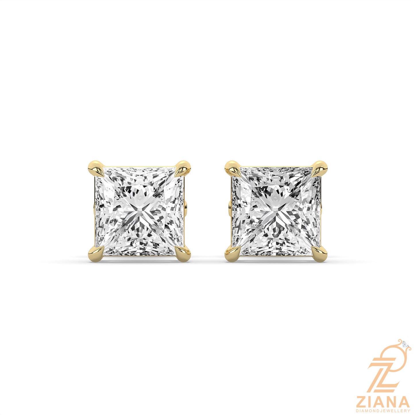 princess cut solitaire diamond stud earrings