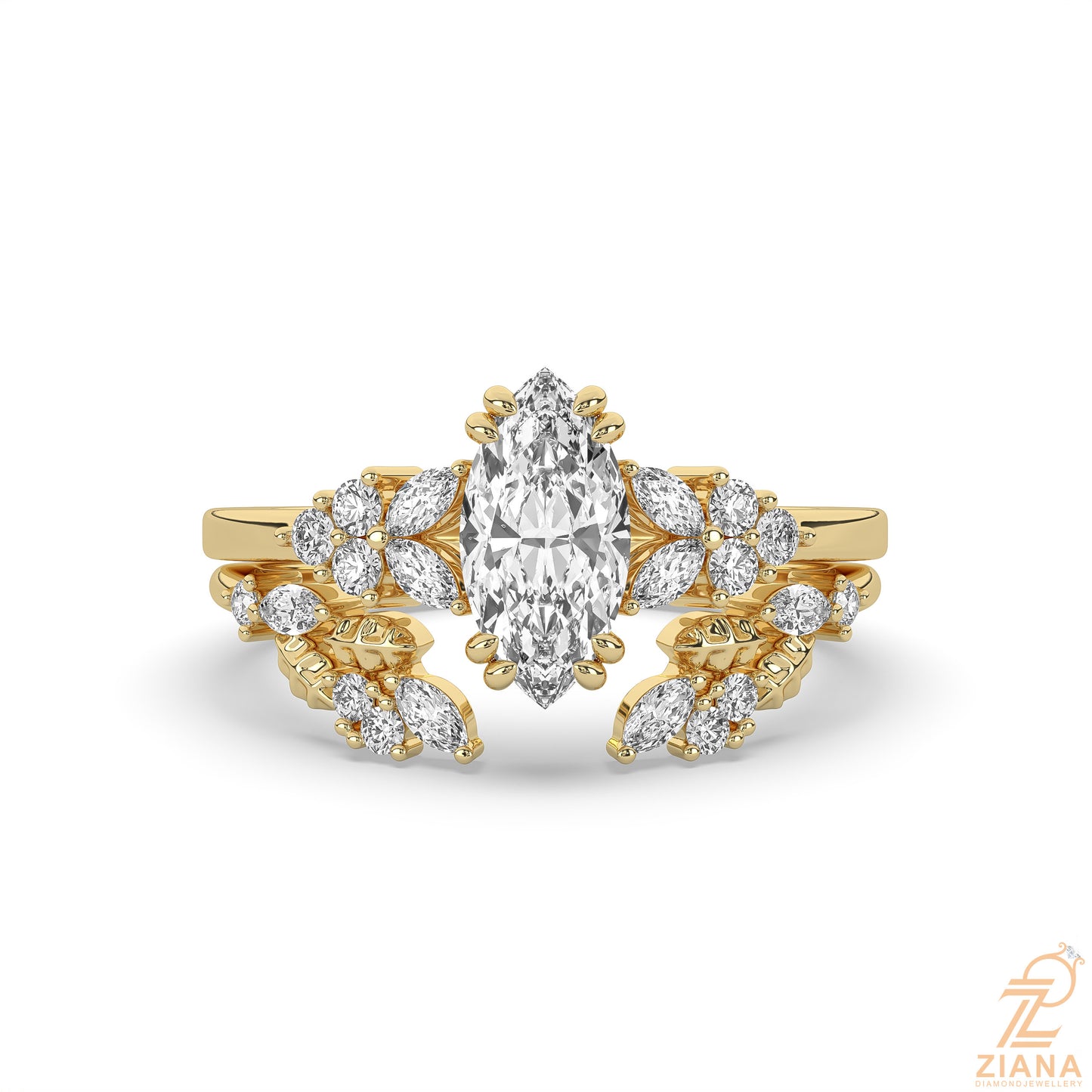 marquise diamond engagement ring set