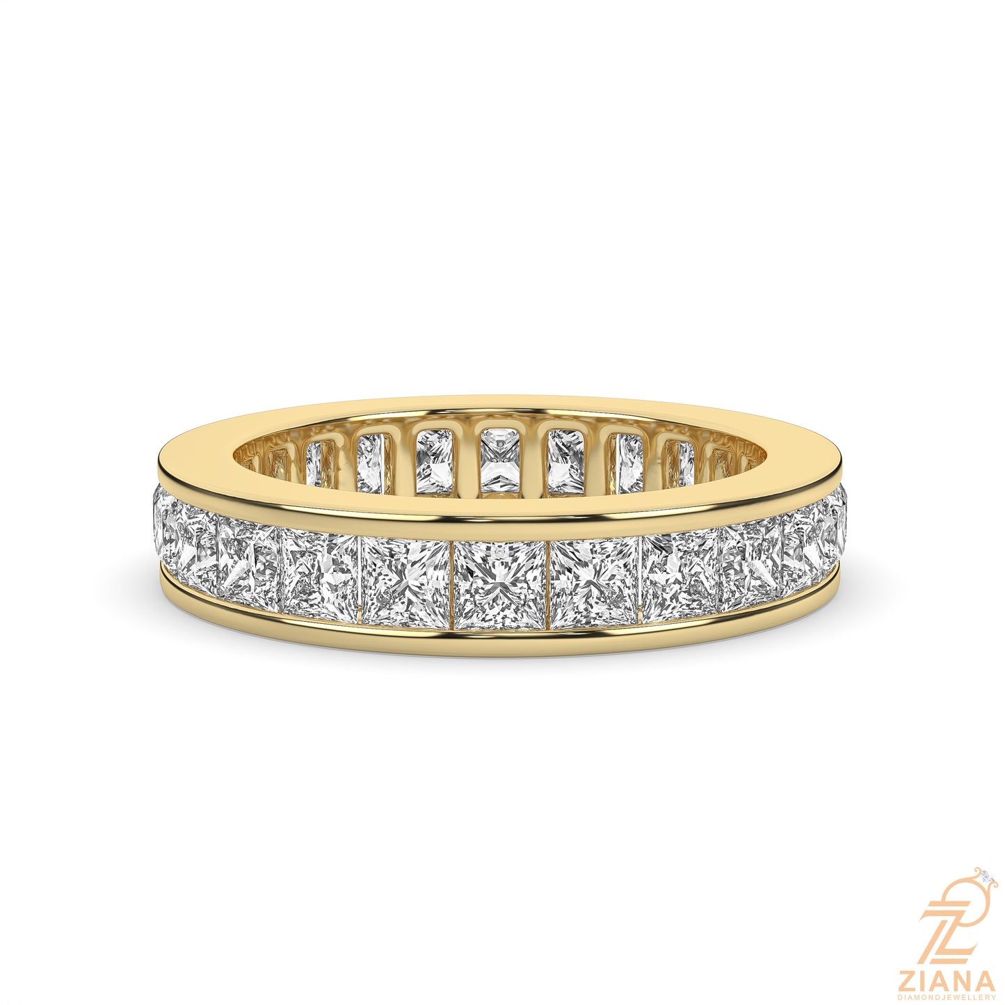 princess cut diamond channel set eternity ring