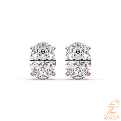Oval Cut Solitaire Diamond Stud Earrings