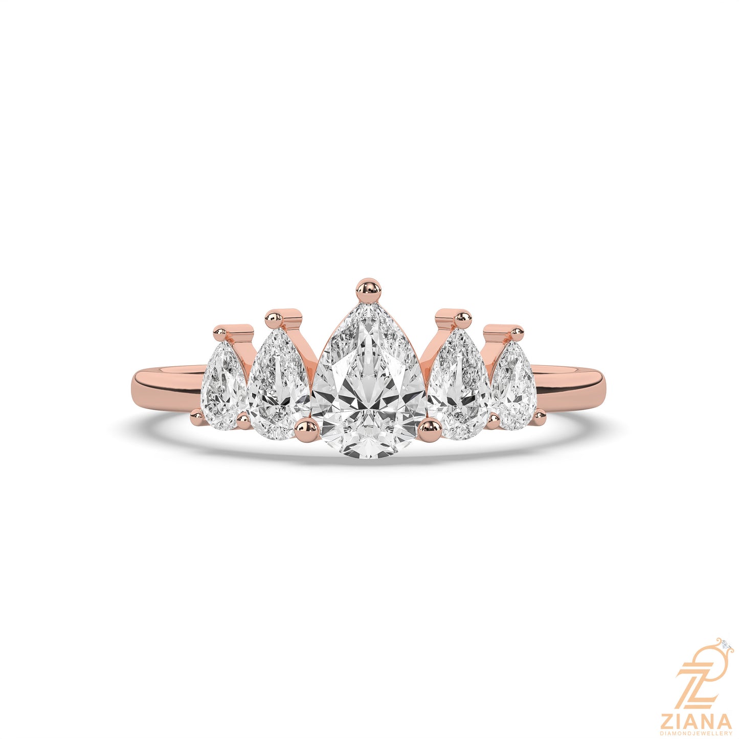 five stone pear diamond engagement ring