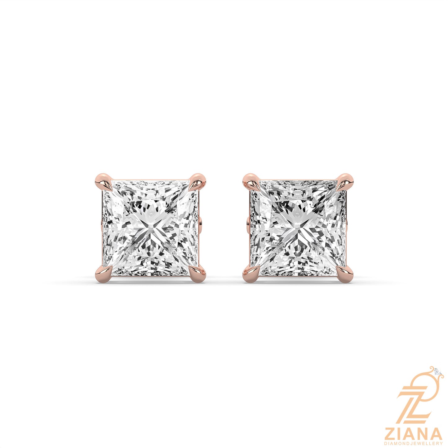 princess cut solitaire diamond stud earrings