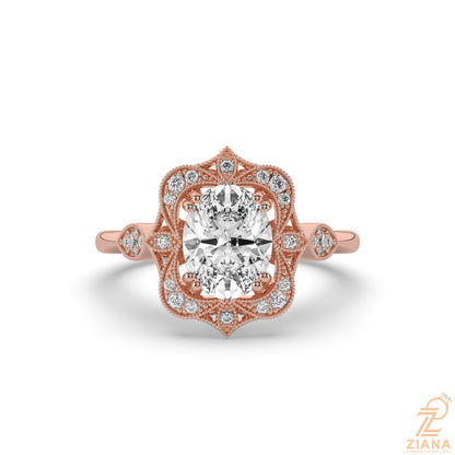 Vintage Oval Diamond Halo Engagement Ring
