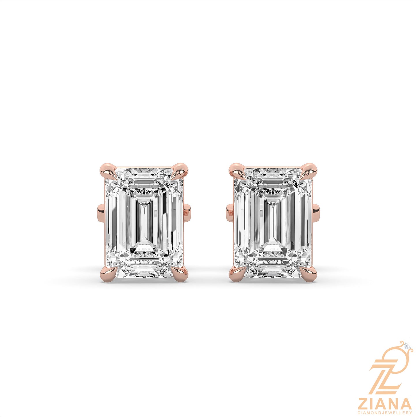 emerald cut solitaire diamond stud earrings