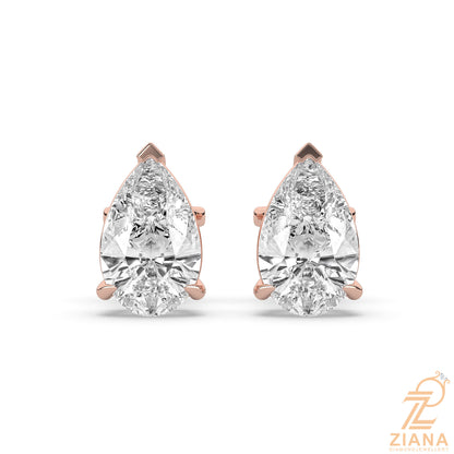 Pear Cut Solitaire Diamond Stud Earrings