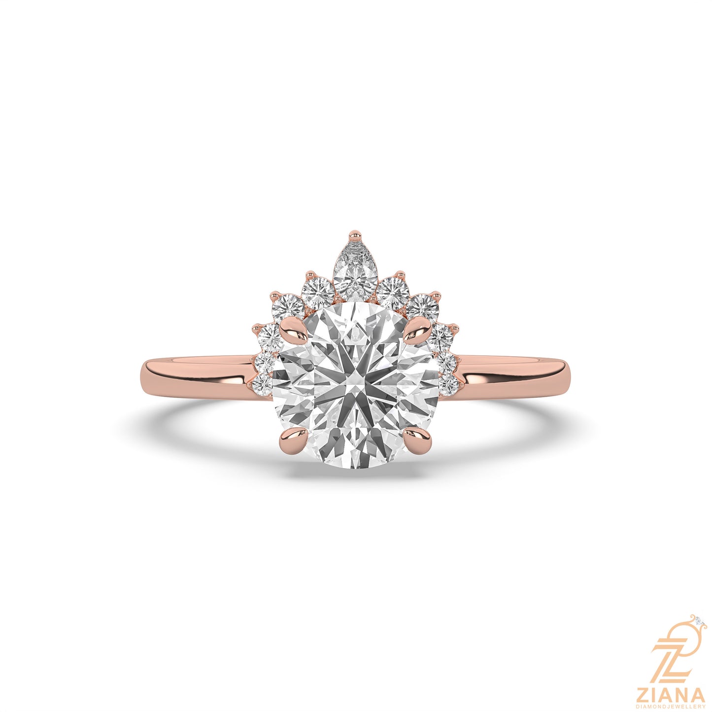 round brilliant diamond floral halo engagement ring
