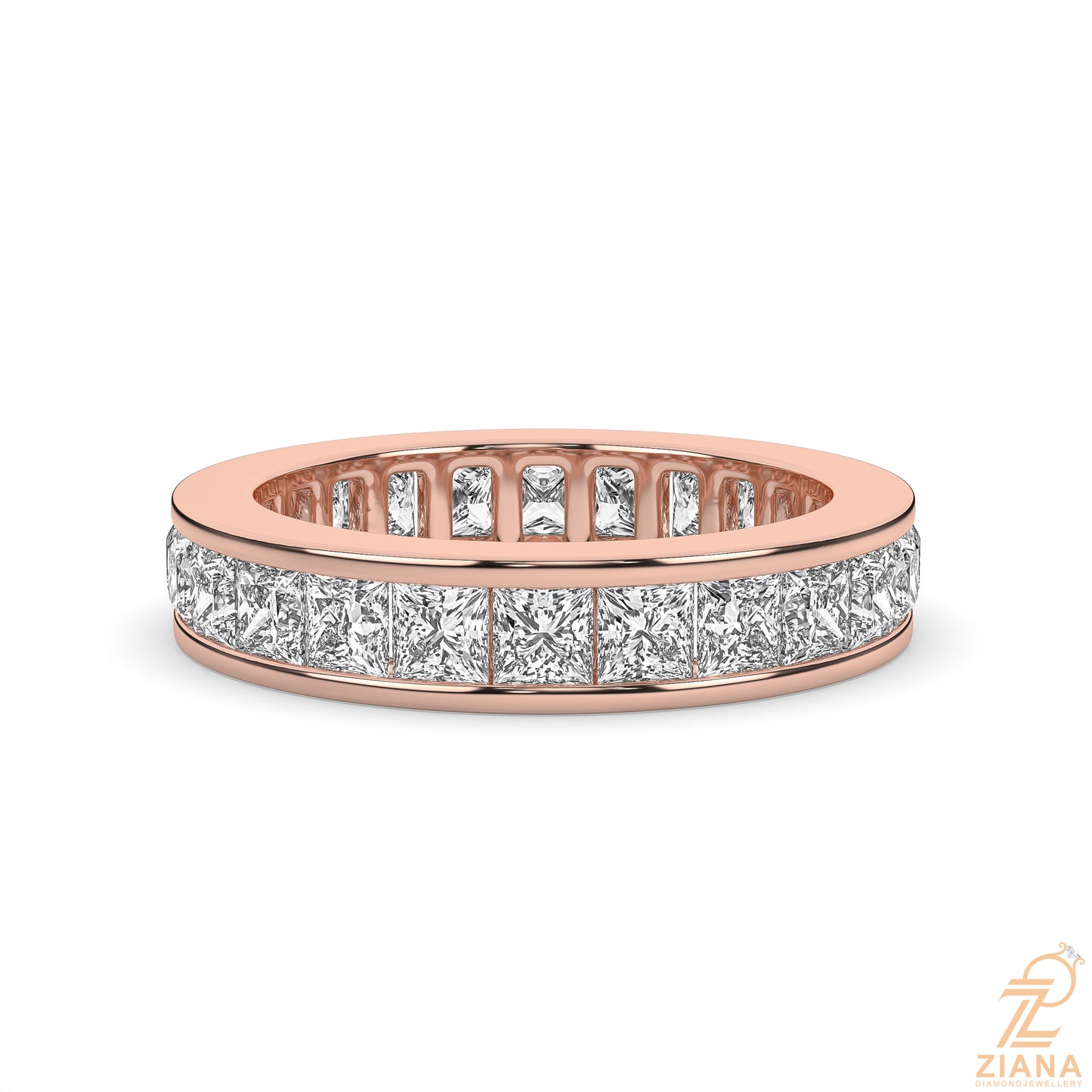 princess cut diamond channel set eternity ring
