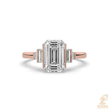Emerald Cut Three Stone Lab Grown Diamond Engagement Ring