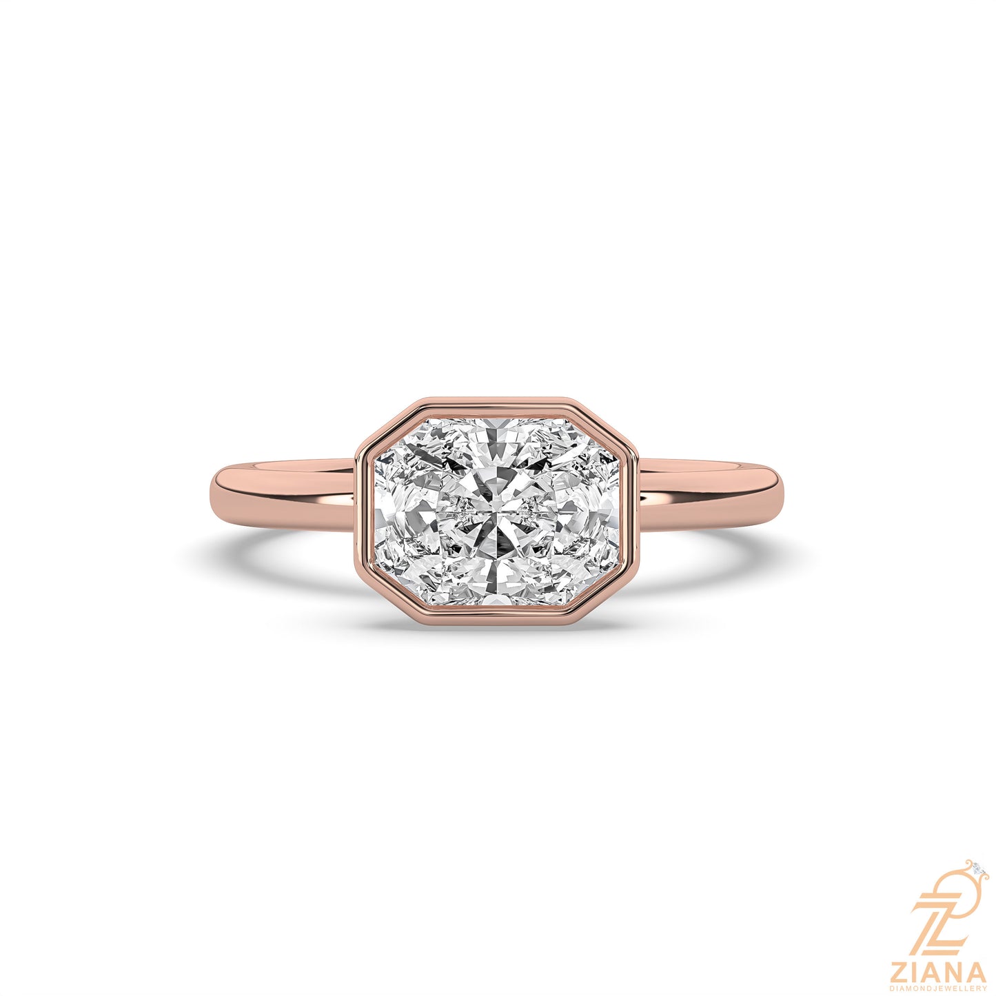 radiant cut bezel set solitaire engagement ring