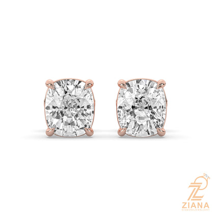 Cushion Cut Solitaire Diamond Stud Earrings