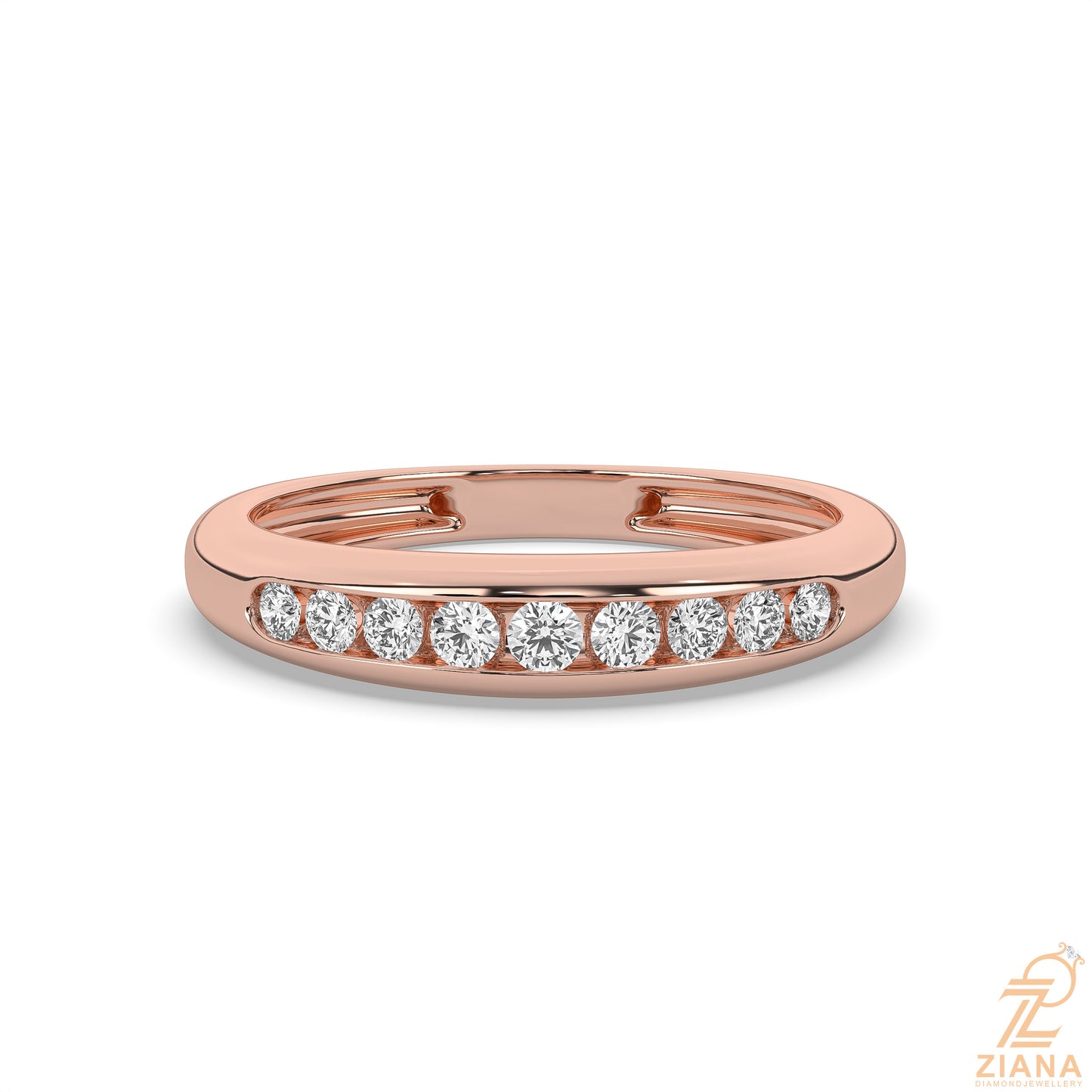 round cut flush set diamond wedding band