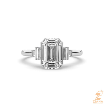 Emerald Cut Three Stone Lab Grown Diamond Engagement Ring