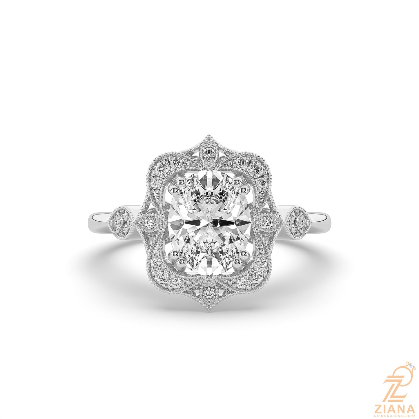 vintage oval diamond halo engagement ring