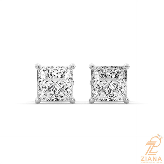 Princess Cut Solitaire Diamond Stud Earrings