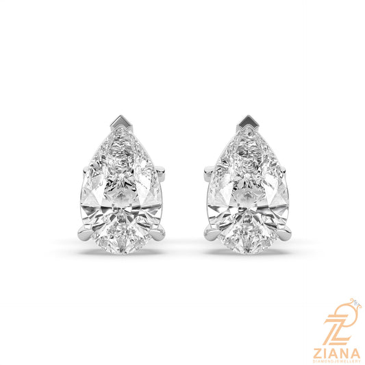 Pear Cut Solitaire Diamond Stud Earrings