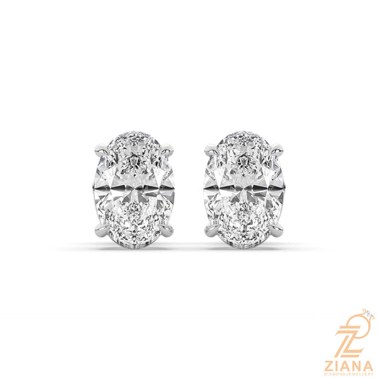 Oval Cut Solitaire Diamond Stud Earrings