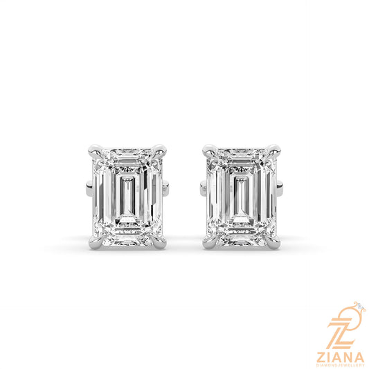 Emerald Cut Solitaire Diamond Stud Earrings