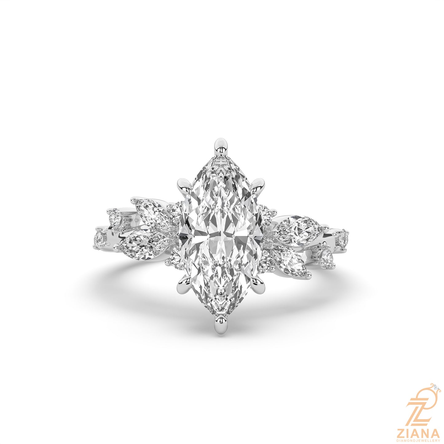 marquise diamond floral engagement ring