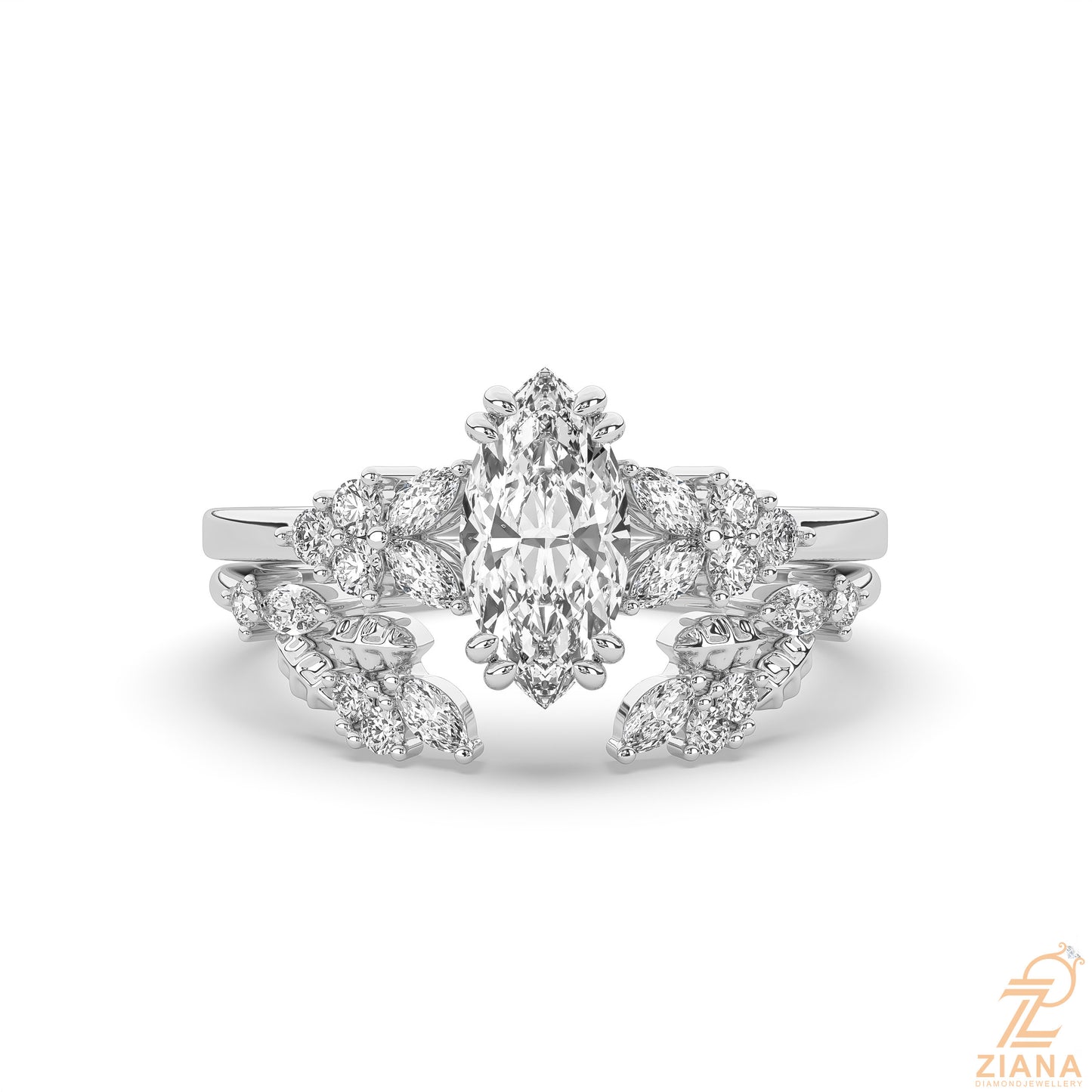 marquise diamond engagement ring set