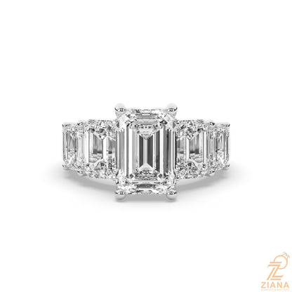 Emerald Cut Diamond Seven Stone Engagement Ring