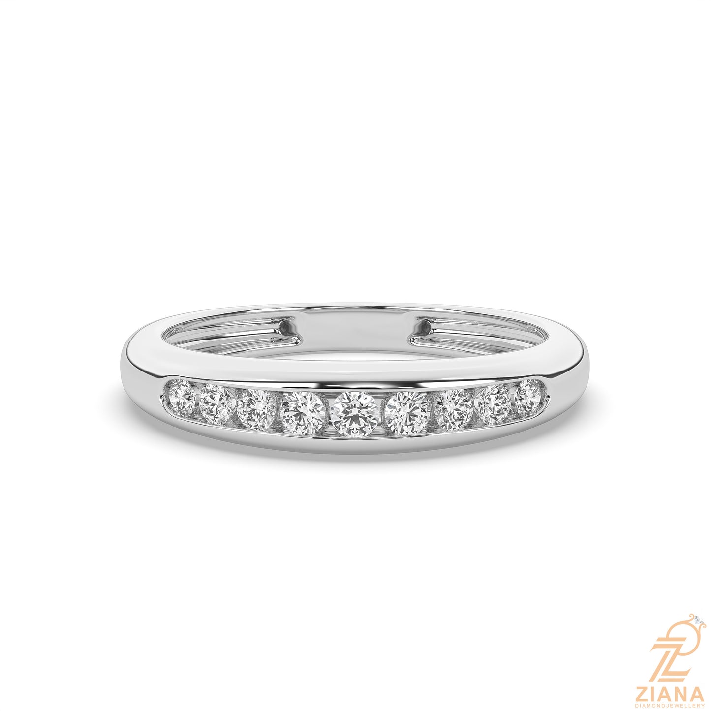 round cut flush set diamond wedding band