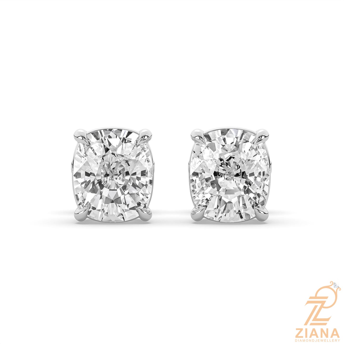 cushion cut solitaire diamond stud earrings