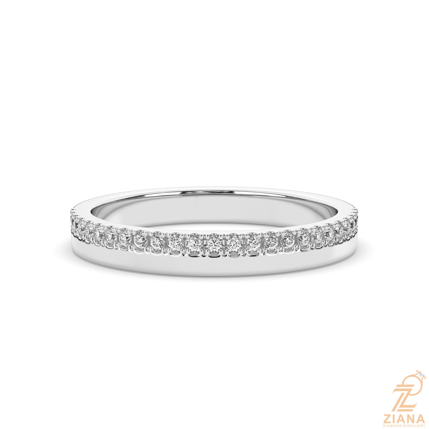 round cut diamond half eternity wedding band