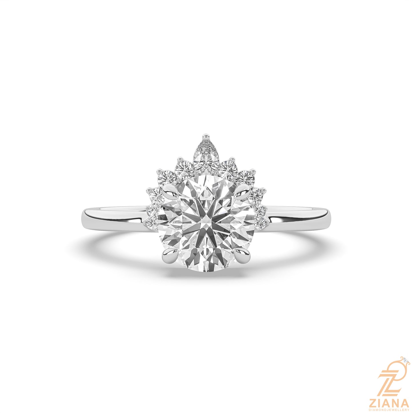 round brilliant diamond floral halo engagement ring