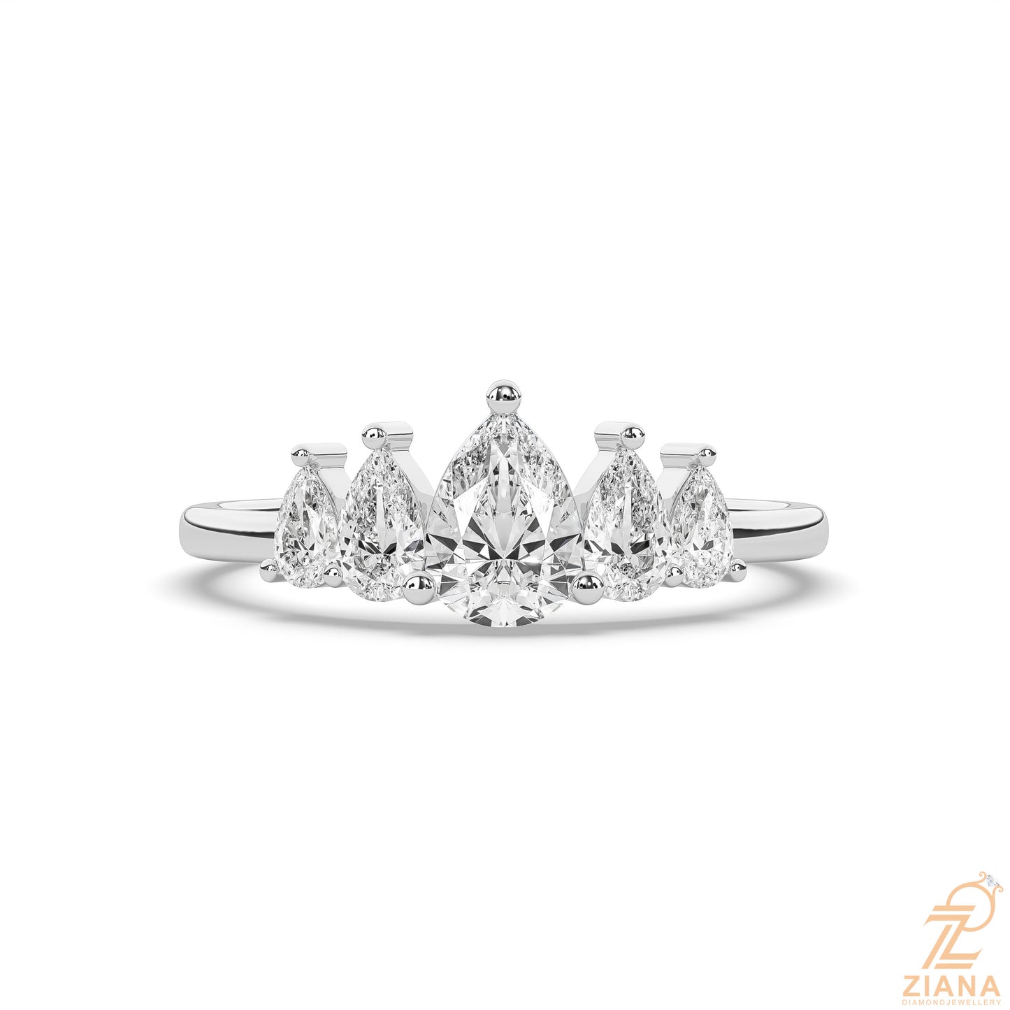 five stone pear diamond engagement ring