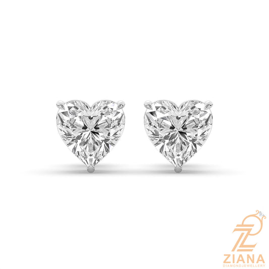Heart Cut Solitaire Diamond Stud Earrings