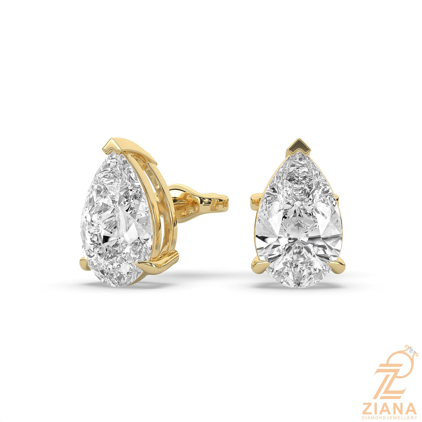 pear cut solitaire diamond stud earrings