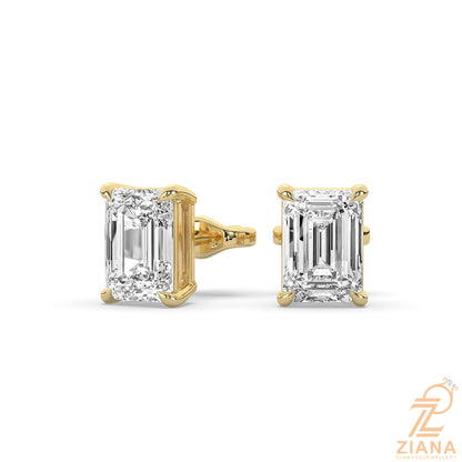 Emerald Cut Solitaire Diamond Stud Earrings