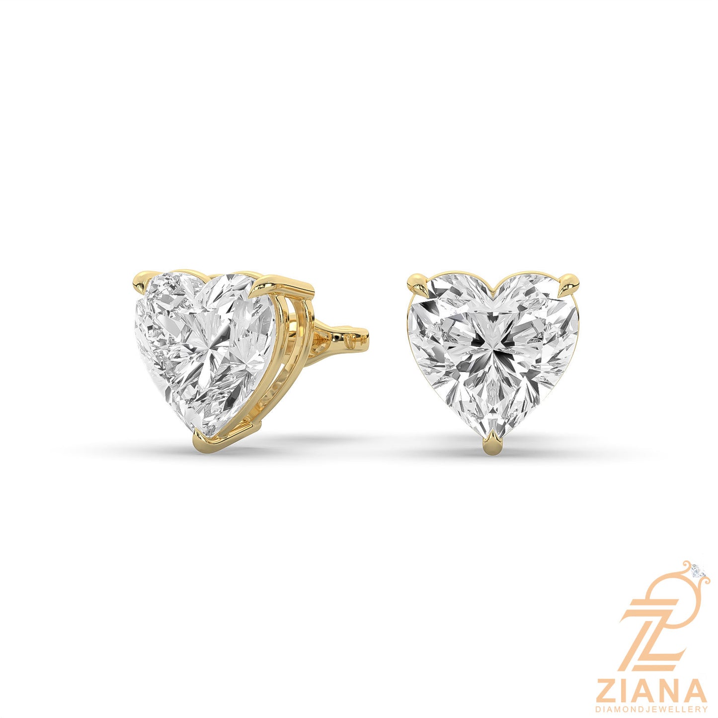 heart cut solitaire diamond stud earrings