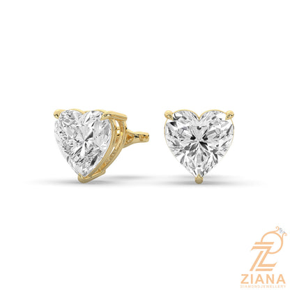 Heart Cut Solitaire Diamond Stud Earrings