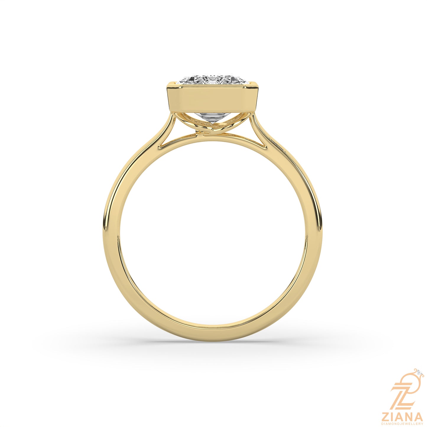 radiant cut bezel set solitaire engagement ring