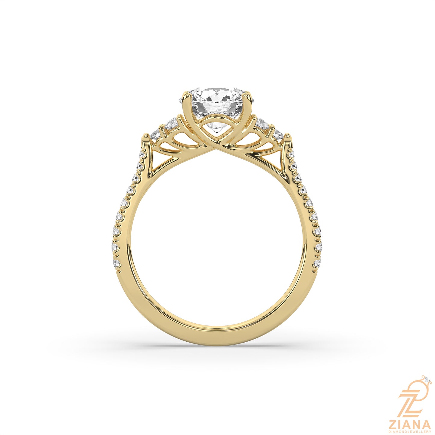 three stone round diamond ring
