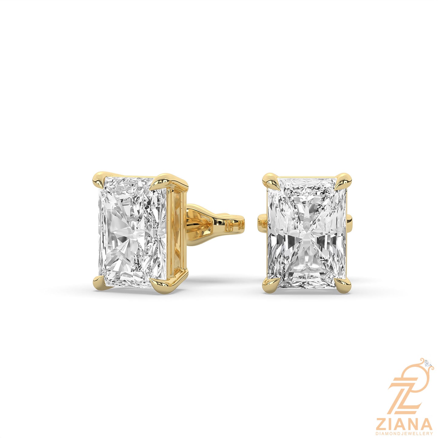 radiant cut solitaire diamond stud earrings