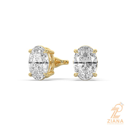 Oval Cut Solitaire Diamond Stud Earrings