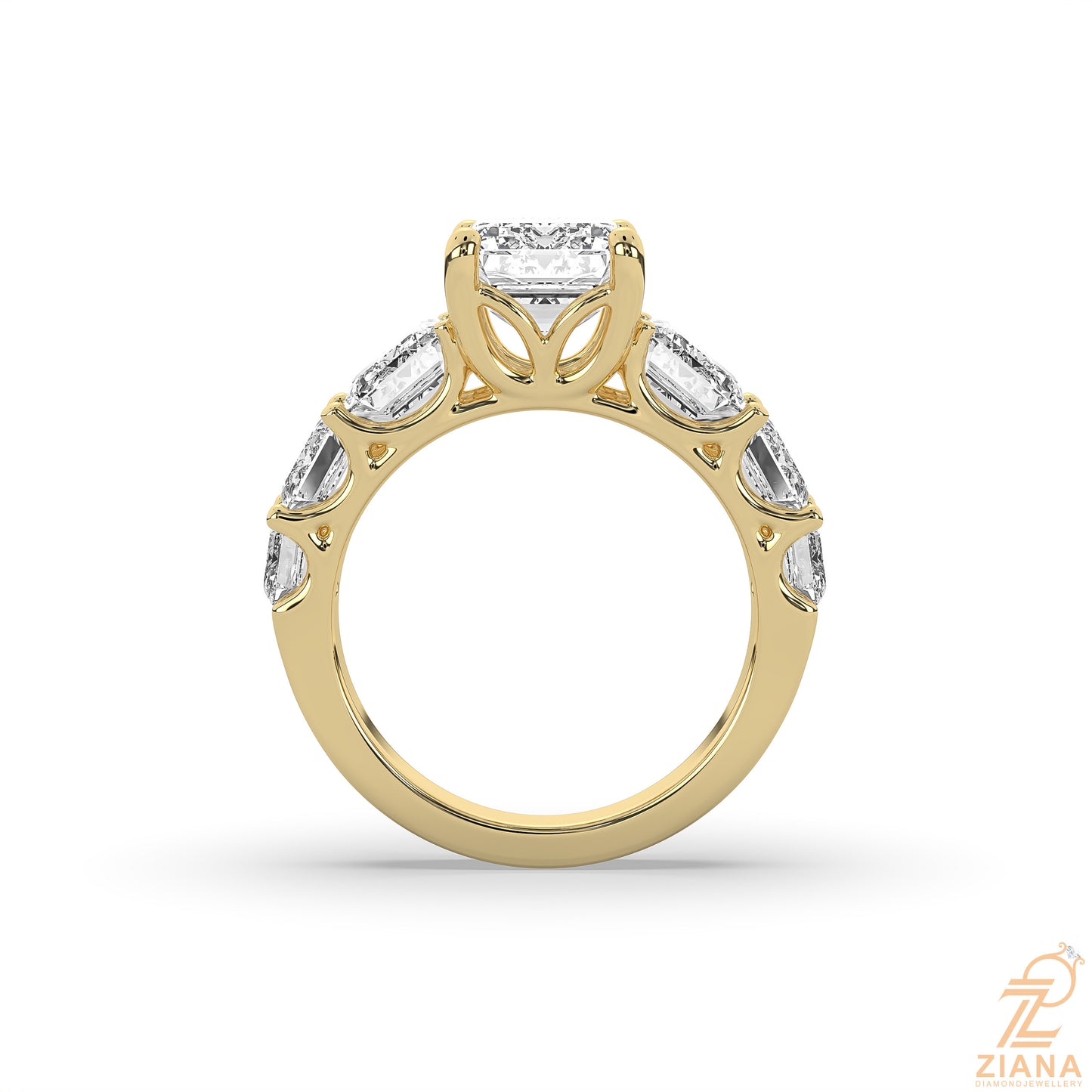 emerald cut diamond seven stone engagement ring