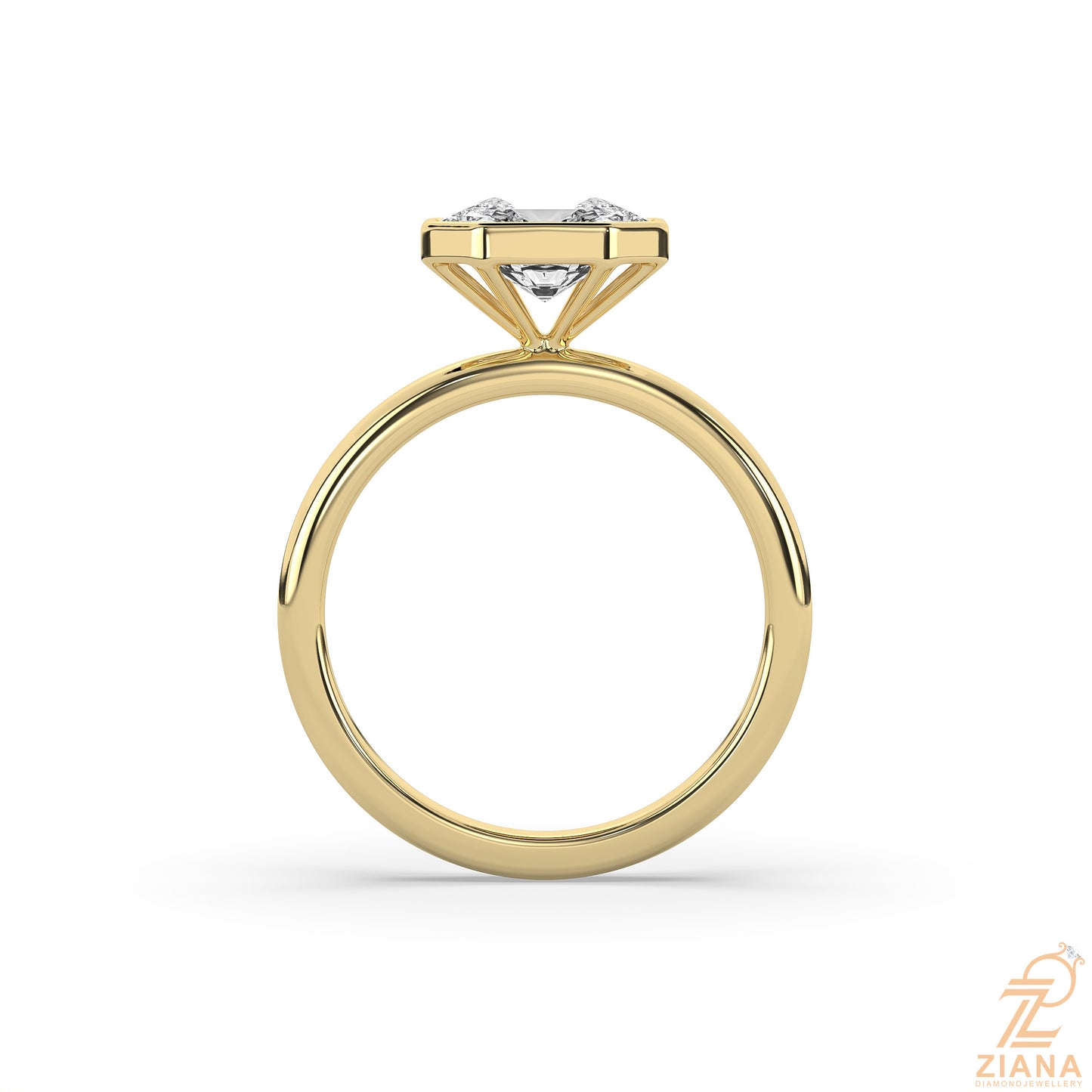 radiant cut bezel set solitaire engagement ring